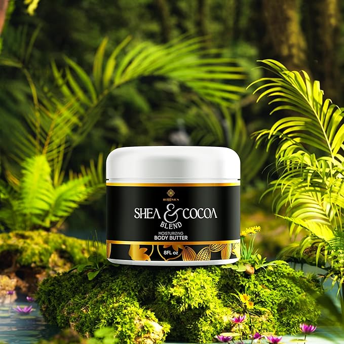 Body Butter Moisturizer- Made with Organic Shea, Cocoa & Almond Oil for All Skin Types. Intense hydration for Dry Skin, Non-Greasy, Sulfate Free and Paraben Free - 8 oz