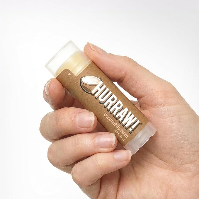 Hurraw! Coconut Lip Balm, 5 Pack: Organic, Certified Vegan, Cruelty and Gluten Free. Non-GMO, 100% Natural Ingredients. Bee, Shea, Soy and Palm Free. Made in USA