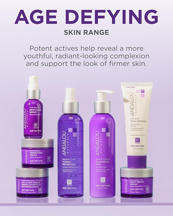Andalou Naturals Age Defying Ultra Sheer Daily Defense Facial Lotion SPF 18 - Lightweight Sunscreen Moisturizer for Face - With Resveratrol CoQ10 - For All Skin Types - 2.7 oz,(Pack of 2)
