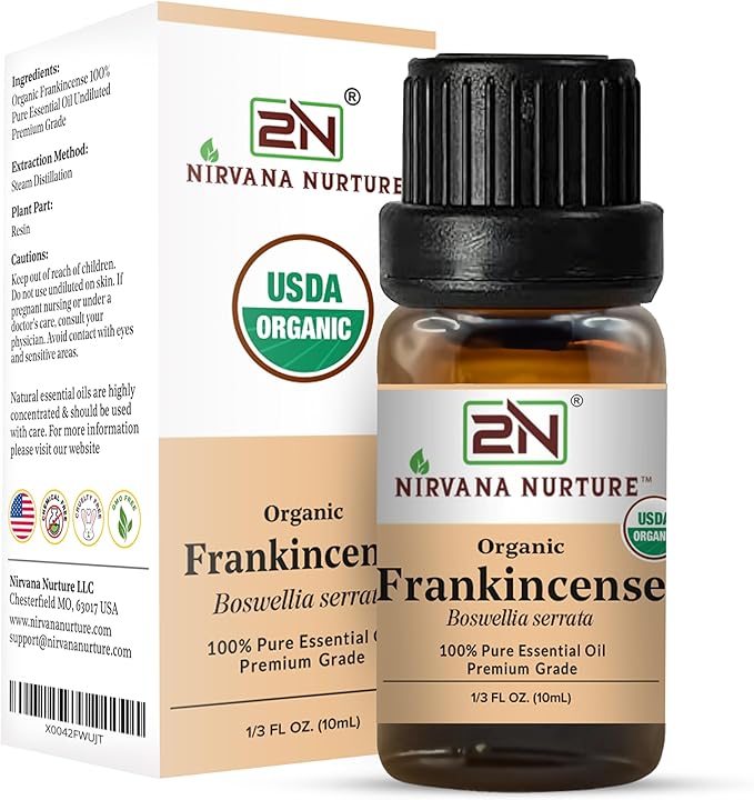 Frankincense Essential Oil, USDA Certified Organic, 100% Pure Undiluted, Aromatherapy Oil for Diffuser, Hair & Skin Care