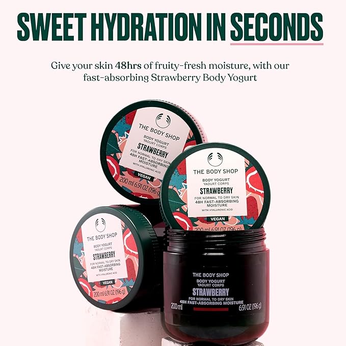 The Body Shop Strawberry Body Yogurt, 48hr Moisturizer, 100% Vegan, 6.91 Fl.Oz