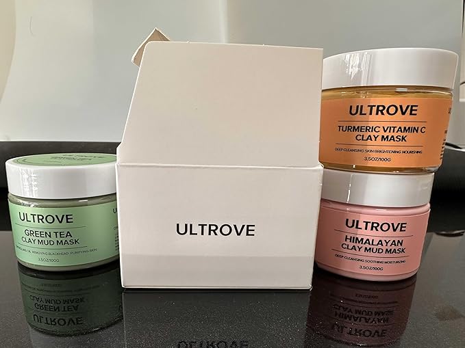 3-in-1 Clay Mask Set for Face | Green Tea, Turmeric Vitamin C & Himalayan Pink Clay | Deep Cleansing, Pore Refining, Moisturizing Facial Mask Kit (3.5oz Each) + Silicone Brush