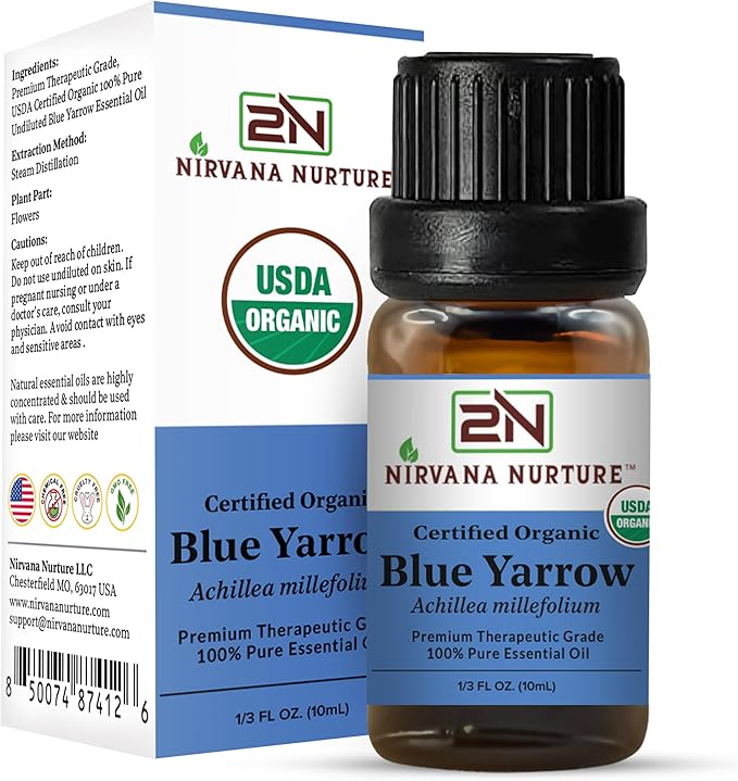 Blue Yarrow Essential Oil, USDA Certified Organic, 100% Pure Undiluted, Aromatherapy Oil for Diffuser, Hair & Skin Care