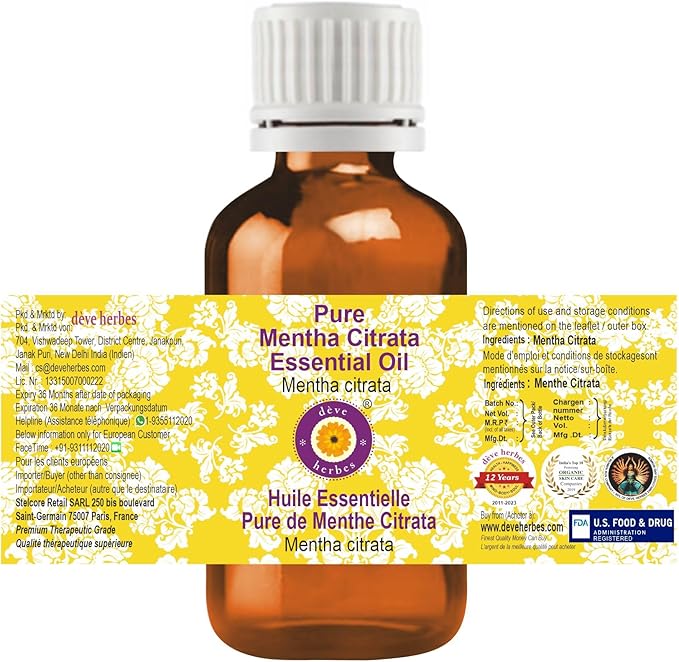 dève herbes Pure Mentha Citrata Essential Oil (Mentha citrata) Steam Distilled (Pack of Five) 100ml X 5 (16.9 oz)