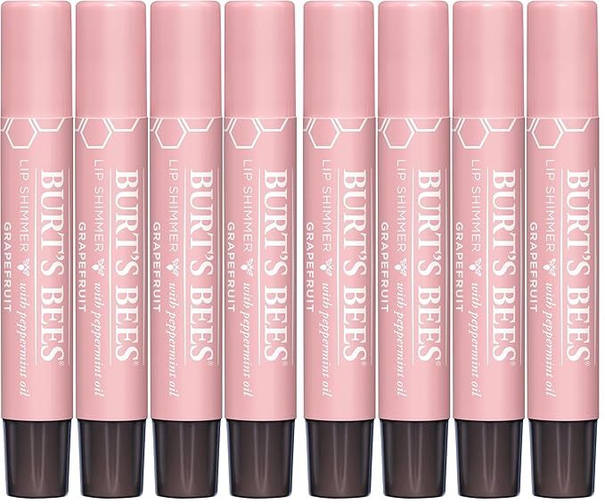 Burt's Bees Shimmer Lip Tint Set, Tinted Lip Balm Stick, Moisturizing for All Day Hydration with Natural Glowy Pigmented Finish & Buildable Color, Grapefruit (8-Pack)