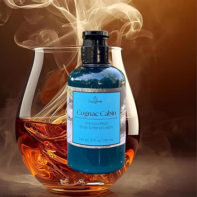 PJ's Cognac Cabin Handcrafted Luxury Body Lotion – Moisturizing, Non-Greasy Skincare with Natural Ingredients, Paraben-Free & Cruelty-Free, 10 oz