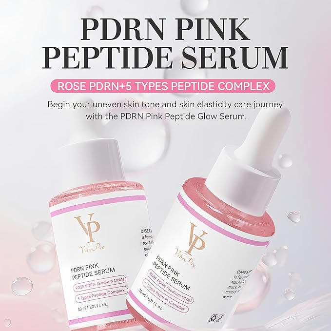 VP VibePro PDRN Pink Peptide Serum, Hydrating Facial Serum with Rose PDRN (Sodium DNA), 5-Type Peptide Complex & Hyaluronic Acid, Brightening & Firm-Looking, Korean Skincare, 30 ml