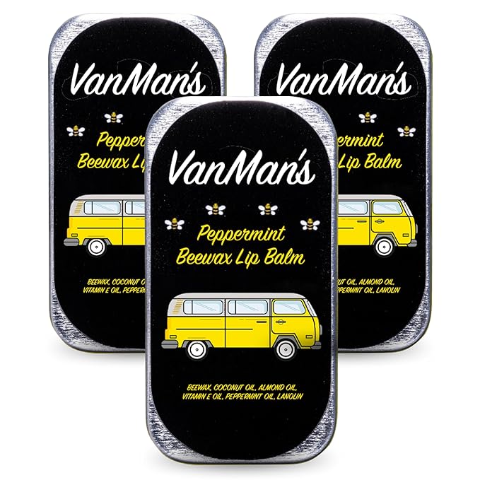 Vanman’s - Handmade Peppermint Beeswax Lip Balm (3 Pack) - Peppermint Balm with Rosemary, Almond and Coconut Oil - Bee Balm with Vitamin E - Ideal for Dry Lips