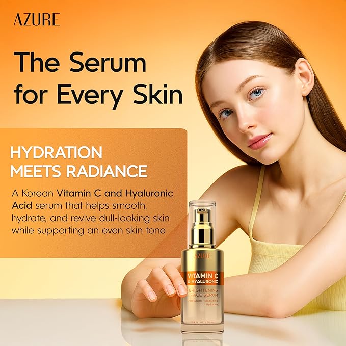 Azure Vitamin C Serum for Face with Hyaluronic Acid – Hydrating & Revitalizing Formula For Dry, Dull, Aging Skin – Dermatologist Tested, Anti-Aging, Korean Skin Care – Vegan Clean Beauty – 1.69 Fl Oz