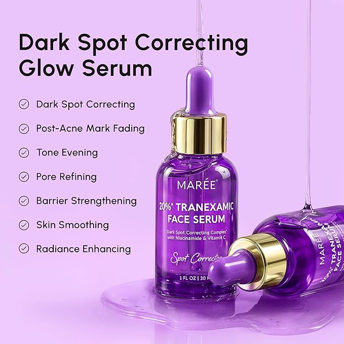 MAREE 20% Tranexamic Acid Serum Complex with Niacinamide & Vitamin C – Serum for Face & Body Dark Spot Corrector – Age Spots Hyperpigmentation Care Remover – Brightening Acido Tranexamico para Manchas