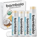 USDA Organic Lip Balm Unflavored 4-Pack by Bambalo – Beeswax, Coconut Oil, Vitamin E – Gentle Lip Repair Chapstick for Dry Lips – Moisturizing Care for Men and Women