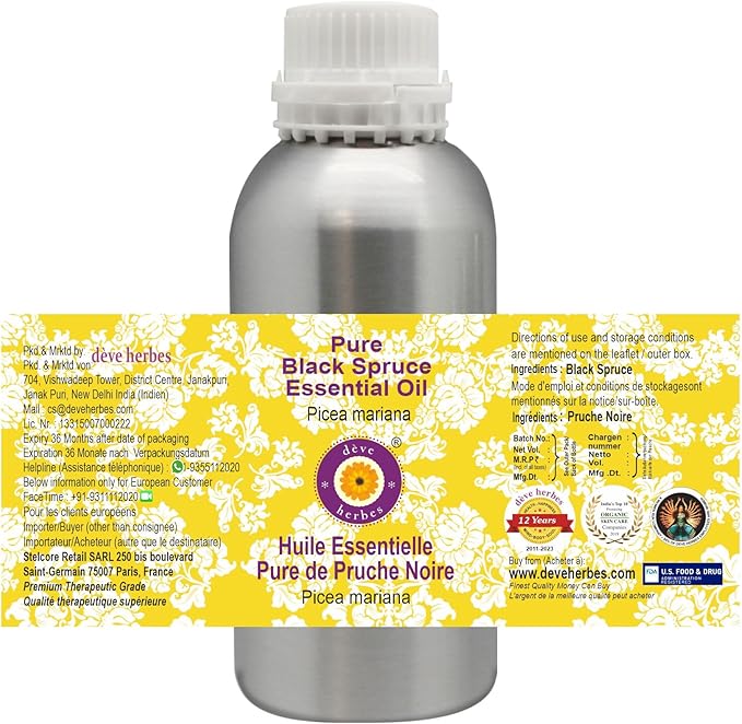 Deve Herbes Pure Black Spruce Essential Oil (Picea Mariana) Steam Distilled 300ml (10 oz)