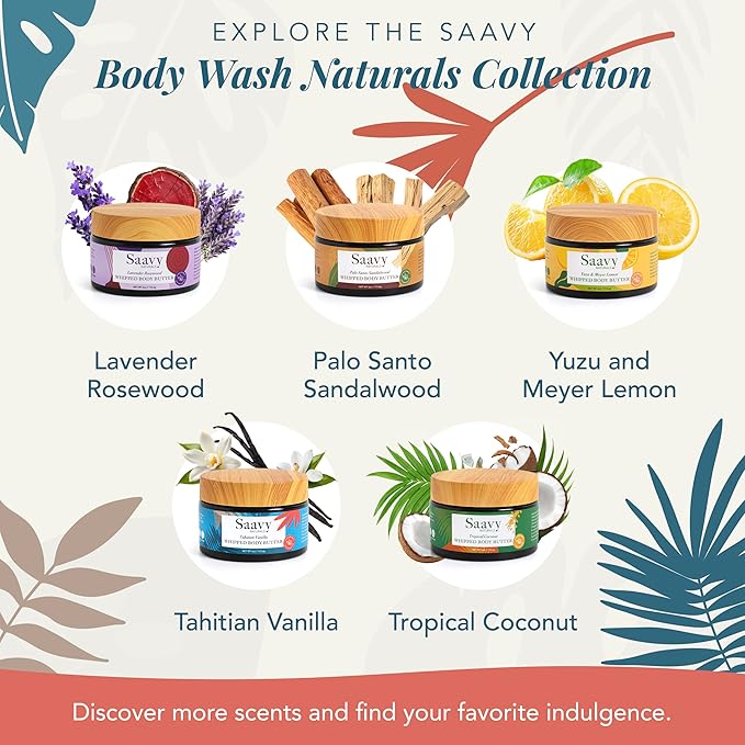 Saavy Naturals Whipped Body Butter - Made with Organic Shea Butter, Essential Body Care & Dry Skin Moisturizer for Women, Velvety Rich Cream Texture, Naturally Scented - Tahitian Vanilla, 4 oz