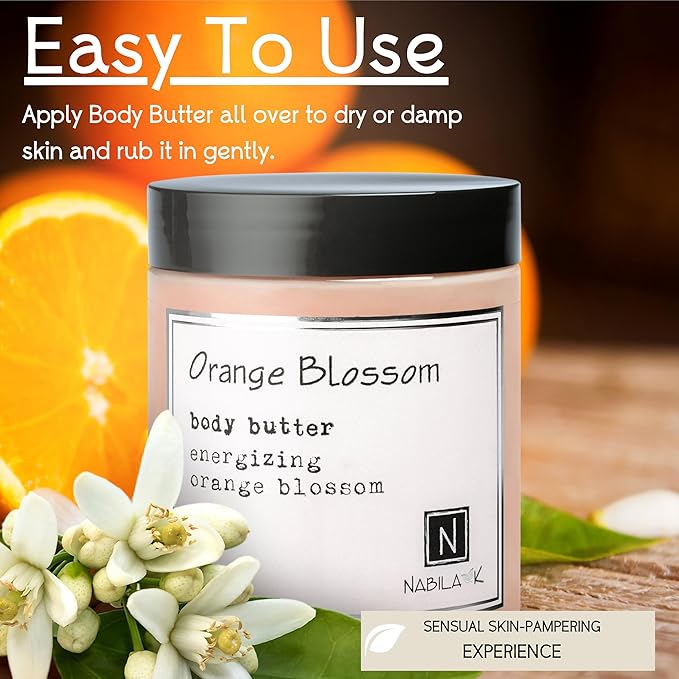 Nabila K Body Butter - Daily Moisturizer for Body Care - Skin Hydrating Deep Moisturizing - Natural Ingredients - Orange Blossom - 9 oz