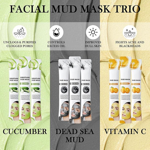 30PCS Clay Mask for Face,Vitamin C,Dead Sea Mud,Cucumber Mud Mask Set,Deep Cleansing Blackhead Remover Facial Skin Care Set,Moisturizing Face Masks for Women,Face Masks Gift Set