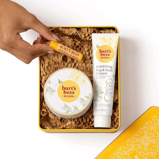 Burt’s Bees Mama Gift Set, Includes Lip Balm, Leg and Foot Cream, and Belly Butter, Natural Origin Skin Care, 0.15 oz./3.38 oz./6.5 oz.