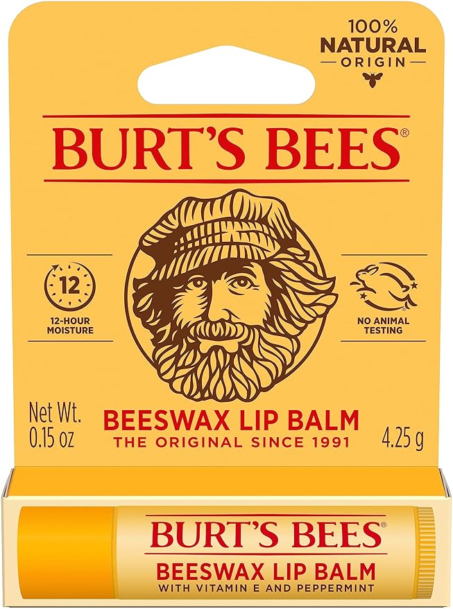 Burt's Bees Lip Balm, Lip Moisturizer With Responsibly Sourced Beeswax, with Vitamin E & Peppermint Oil, Natural Origin Moisturizing Care, 1 Tube, 0.15 oz. (Pack of 2)
