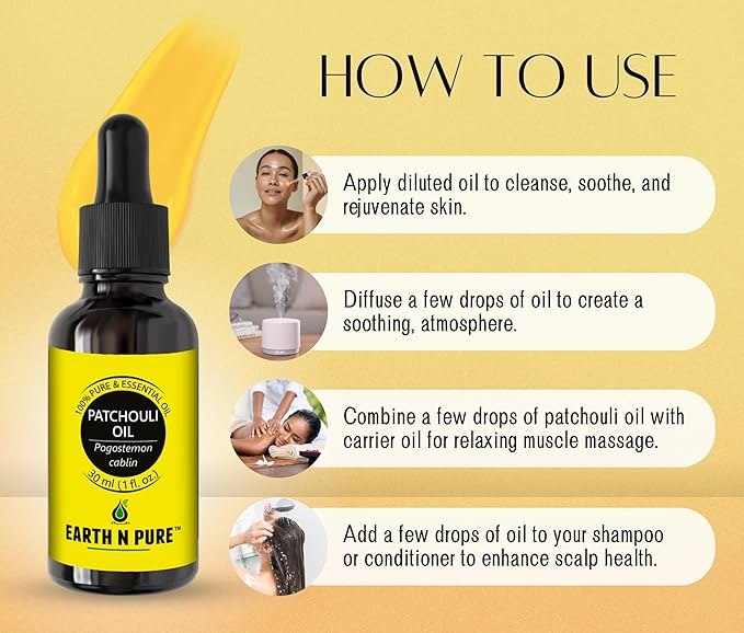 Earth N Pure Patchouli Essential Oil Natural & Therapeutic Grade for Aromatherapy, Skin & Hair Care 50 ml