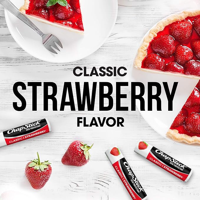 ChapStick Classic Strawberry Lip Balm, 6-Count – Tinted Lip Moisturizer, Juicy & Sweet, 0.15 Oz Ea