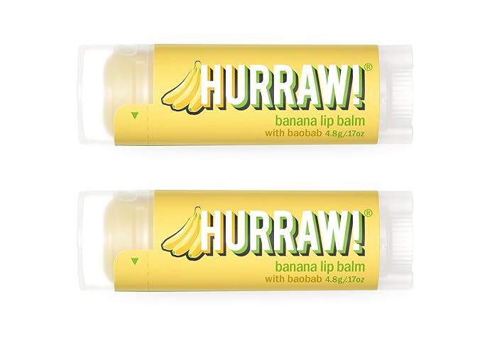 Hurraw! Banana Lip Balm, 2 Pack: Organic, Certified Vegan, Cruelty and Gluten Free. Non-GMO, 100% Natural Ingredients. Bee, Shea, Soy and Palm Free. Made in USA