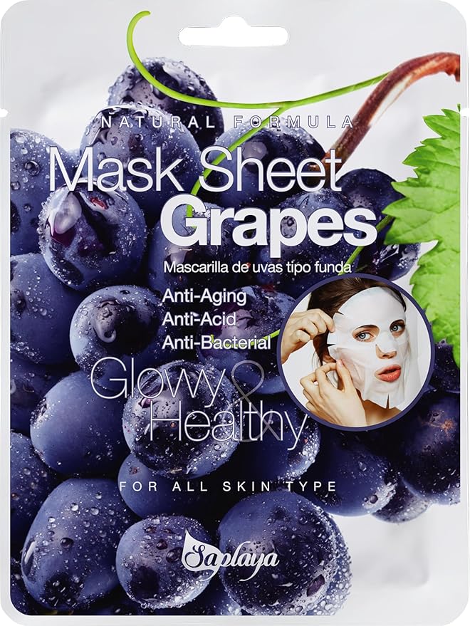 Saplaya Scented Facemask Sheets Skin Care Mask Single Scent K-Beauty Natural Formula (Grape 12 Pack)