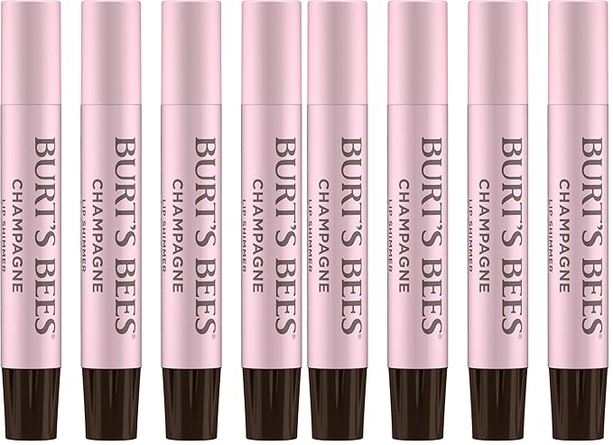 Burt's Bees Shimmer Lip Tint Set, Tinted Lip Balm Stick, Moisturizing for All Day Hydration with Natural Origin Glowy Pigmented Finish & Buildable Color, Champagne (8-Pack)