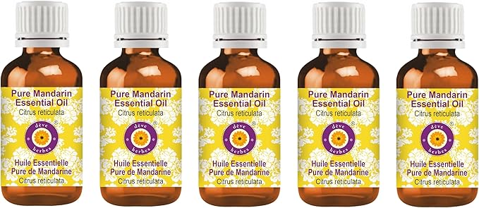 dève herbes Pure Mandarin Essential Oil (Citrus reticulata) Steam Distilled (Pack of Five) 100ml X 5 (16.9 oz)