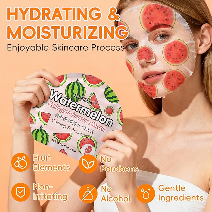 KONEUK 18 Pack Colorful Fruit Face Masks Skincare for Women, Bulk Sheet Hydrating Facial Mask for All Skin Types, Collagen Face Mask for Skin Care, Teacher Gifts, Mothers Day Gifts, Spa Party Gifts