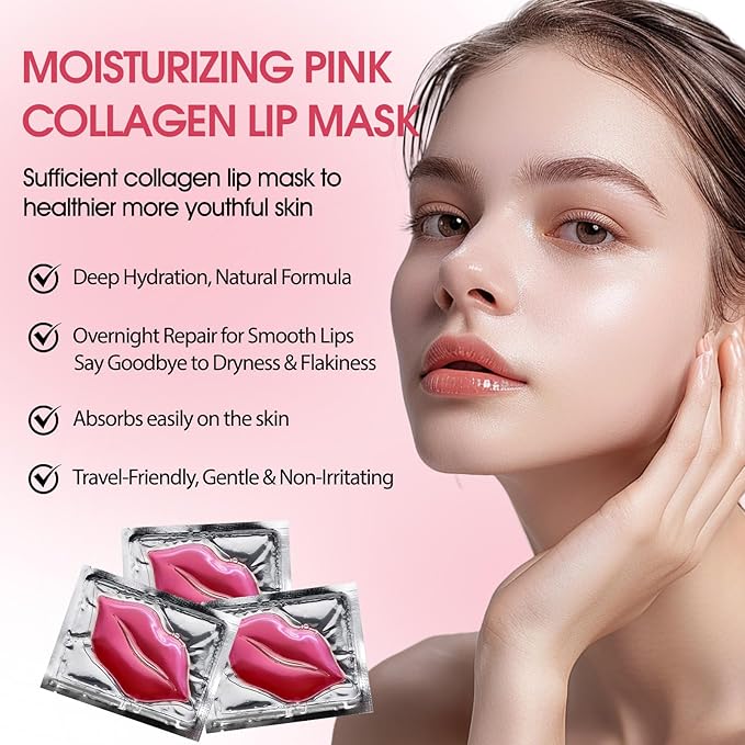 30 pieces of Moisturizing Collagen Crystal Lip Mask - Anti-Ageing & Anti Chapped, Reduce lip Wrinkles, Fade Lip Color, Make Skin Smooth (Pink)