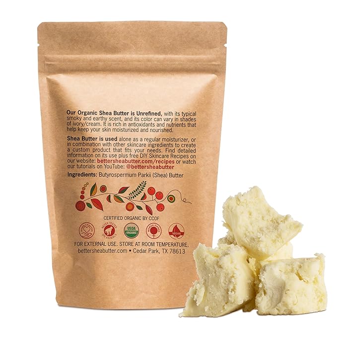 Organic Shea Butter Raw Unrefined, USDA Certified Organic African Shea Butter for Hair & Dry Skin, Natural Face Moisturizer, Body Butter Base for DIY Lotion, Lip Balm & Soap Making, 1 lb Bar
