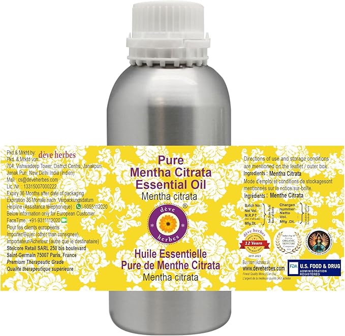 Deve Herbes Pure Mentha Citrata Essential Oil (Mentha citrata) Steam Distilled 1250ml (42 oz)