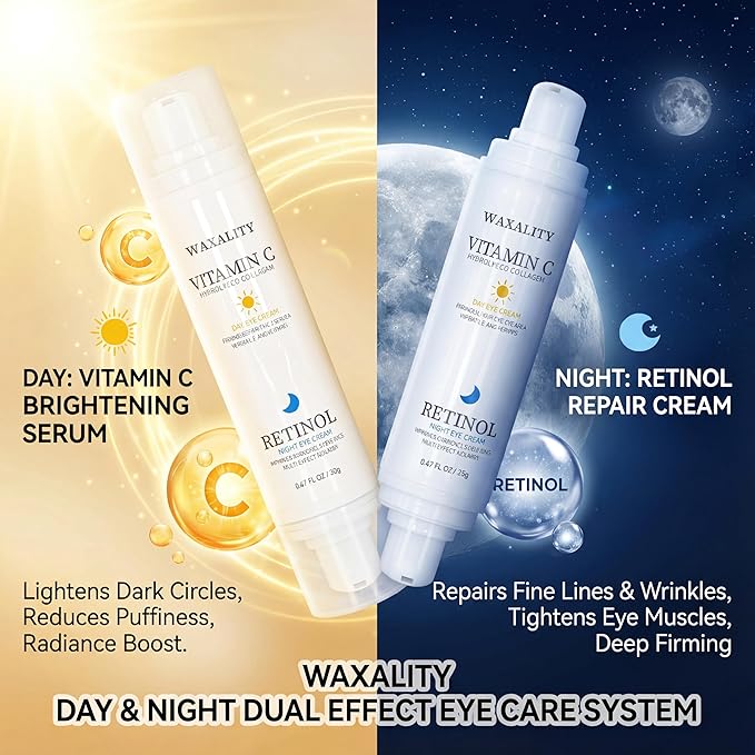 Retinol Under Eye Cream for Dark Circles, Remove Puffiness & Wrinkles, Day & Night Brightening Anti-Aging Eye Cream for Fine Lines, 0.67 Fl Oz