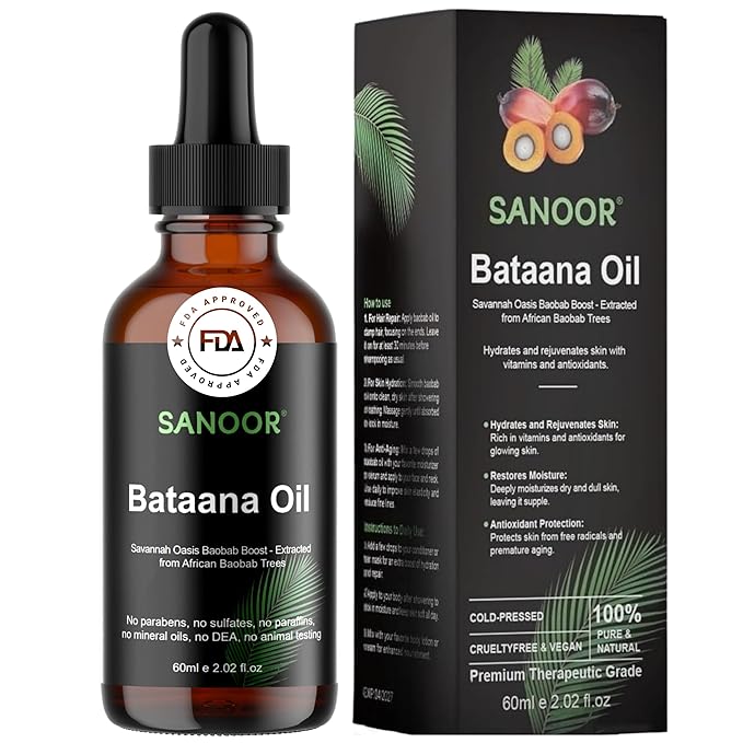SANOOR African Batana Oil - 100% Pure & Cold-Pressed - Organic Savannah Oasis Formula for Hair Care, Skin Care & Massage - Nutrient-Infused Hair Butter - 2.02oz (60ml)