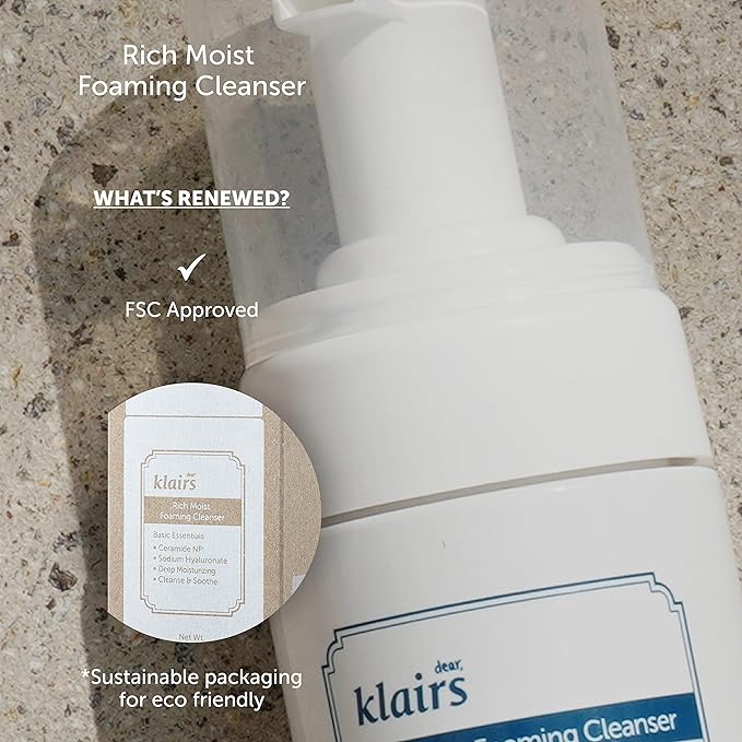 DearKlairs] K-Beauty Skincare Rich Moist Foaming Cleanser, 3.4 fl oz (100 ml)
