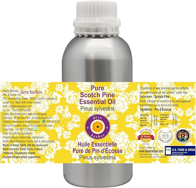 Deve Herbes Pure Scotch Pine Essential Oil (Pinus sylvestris) Steam Distilled 630ml (21 oz)