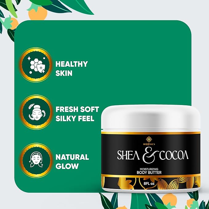 Body Butter Moisturizer- Made with Organic Shea, Cocoa & Almond Oil for All Skin Types. Intense hydration for Dry Skin, Non-Greasy, Sulfate Free and Paraben Free - 8 oz