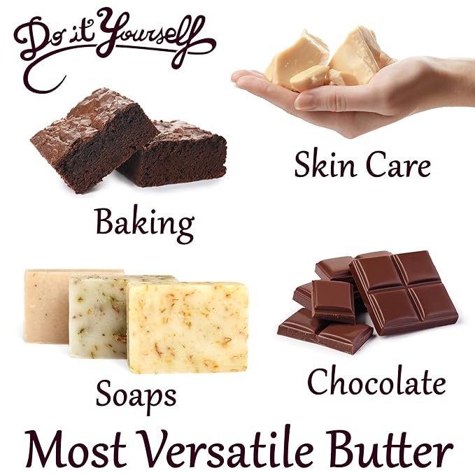 Raw Cocoa Butter 8 oz. Bar - 100% Pure Natural Unrefined FOOD GRADE Arriba Nacional Cacao Bean, Bulk Rich Chocolate Aroma For Lip Balms, Stretch Marks, DIY Base for Body Butters & Soap Making