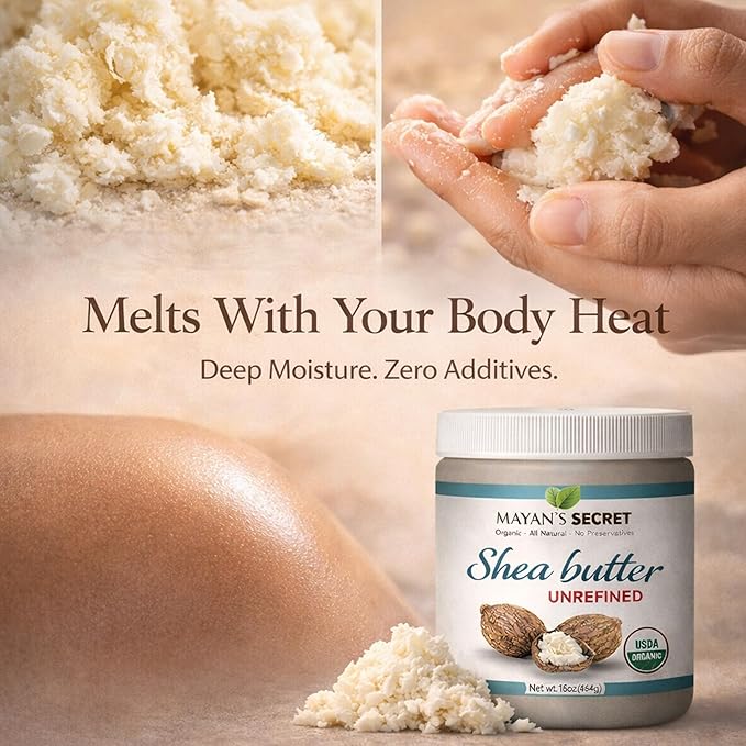 Mayan's Secret Organic Shea Butter USDA Certified, Raw, Unrefined, Ivory from Ghana Africa, Amazing for Skin Elasticity, Stretch Marks and body