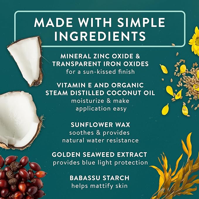 Badger Tinted Sunscreen for Face SPF 40, Lightweight Tinted Mineral Sunscreen w/Sheer Tint Warm Finish for Light or Dark Skin, No White Cast, 80% Organic, Vegan, Water Resistant, Unscented, 1.7 fl oz