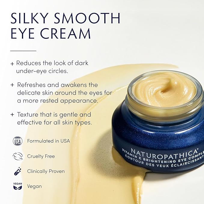 Naturopathica Vitamin K Brightening Eye Complex, Daily Eye Cream for Dark Circles and Puffy Eyes, Under Eye Cream to Help Firm and Revitalize Tired Eyes, 0.5 fl oz