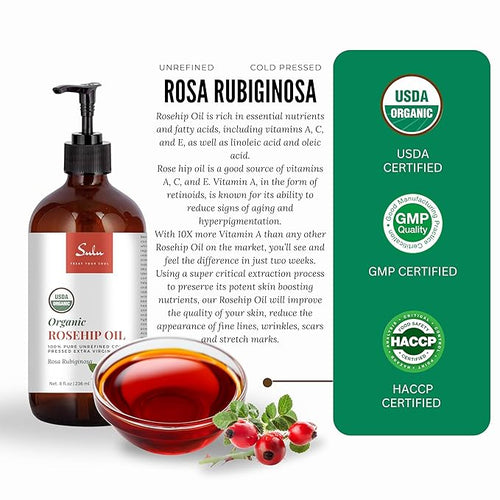 8 fl.oz- Rosehip Oil-Extra virgin Certified Organic Unrefined Cold Pressed Rosa Rubignosa
