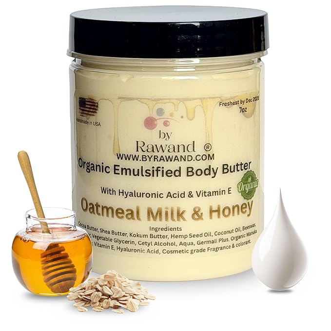 Handmade Luxurious Emulsified Body butter with Shea, Kokum & Cocoa butter based with natural oils - non greasy, moisturizing, Rich (Oatmeal Milk & Honey)