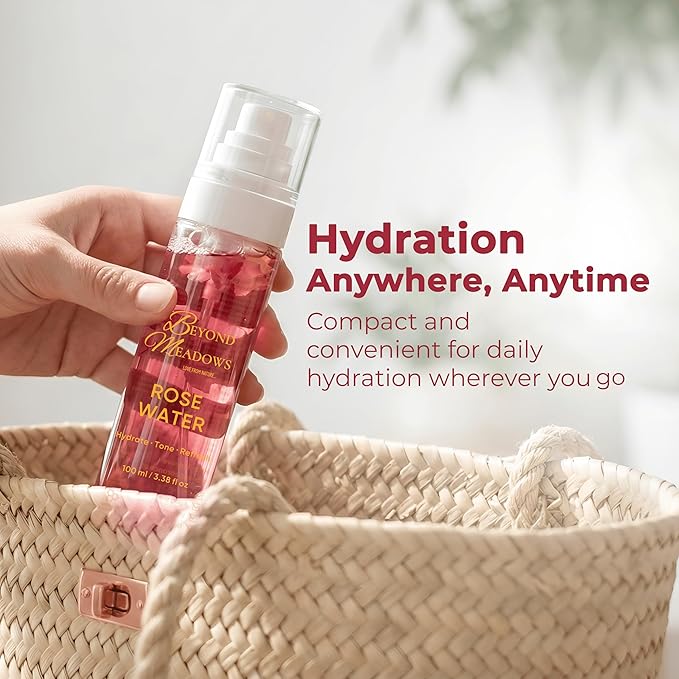 Rose Water Spray for Face & Hair - Made with Rose Hydrosol & Glycerin, Hydrating & Refreshing Facial Mist to Set Makeup, Support Double Cleansing & Help Balance Skin’s pH (3.38 fl oz)