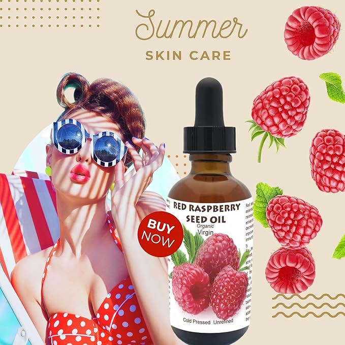 Best Nature's Red Raspberry Seed Oil – 100% Pure, Organic, Cold-Pressed – Natural Face & Hair Moisturizer – Rich in Vitamin E, Omega 3 – Anti-Aging Skincare – 2 fl oz / 60 ml