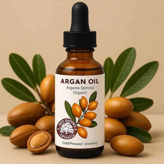 Best Nature's Cosmetics Argan Oil – 100% Pure & Unrefined Cold Pressed from Morocco - Restores Shine & Smooths Frizz - Hydrates Skin & Strengthens Nails - 2 fl oz / 60 ml
