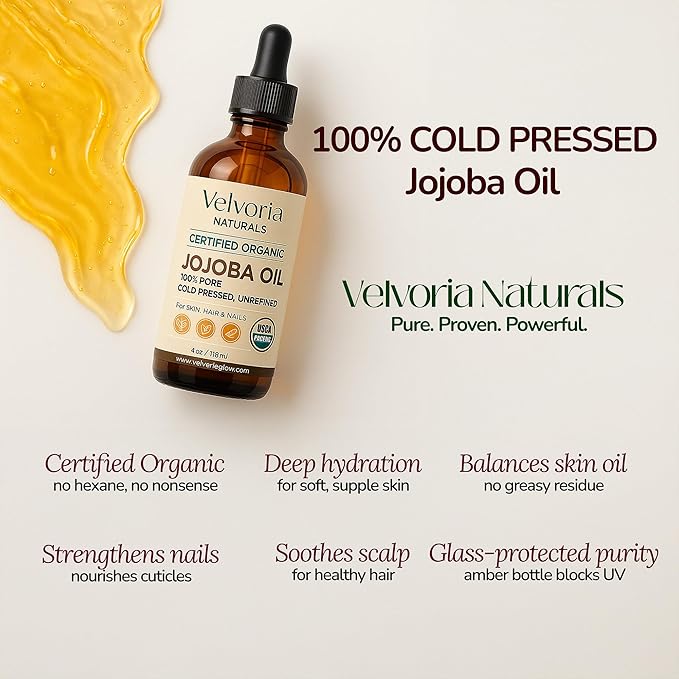 Organic Jojoba Oil - 100% Pure, Cold Pressed, Unrefined Non-GMO for Skin, Hair & Nails - 4oz