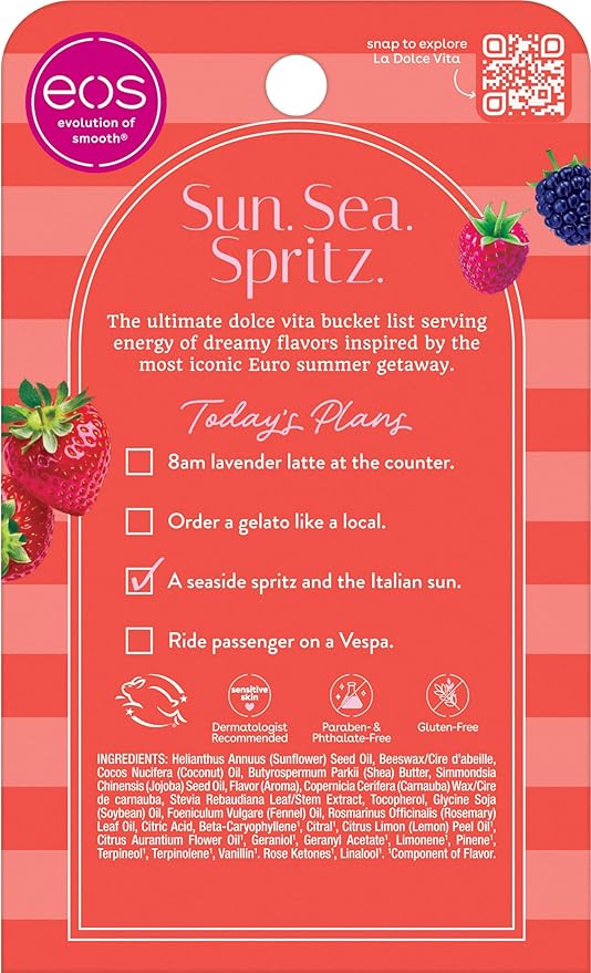 eos Limited Edition Lip Balm Variety Pack, Seaside Spritz - Moisturizing, Hydrating Lip Balm, For Dry Lips, Shea Butter, Gift Set, Cruelty-Free, 0.14 oz, 4-Pack