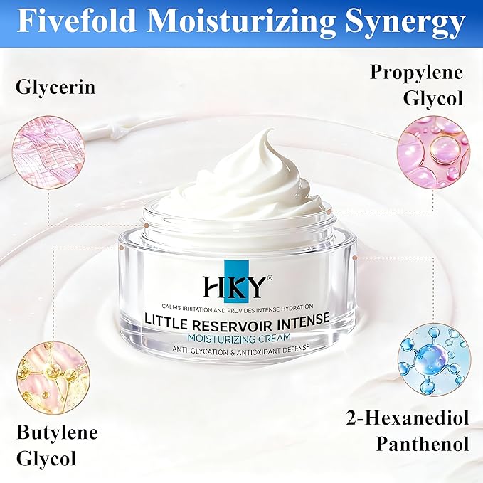 HKY Little Reservoir Intense Moisturizing Cream - Anti-Glycation Face Moisturizer with Tremella & Panthenol - Botanical Barrier Repair for Dry, Sensitive Skin - Lightweight Hydration