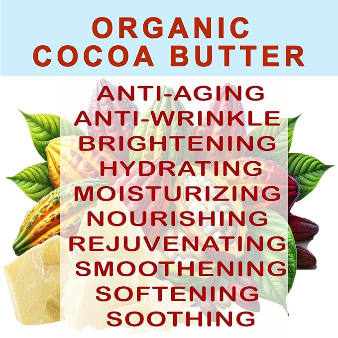 Botanical Beauty Organic COCOA BUTTER WILD GROWTH RAW VIRGIN UNREFINED from BRAZIL for Face, Skin, Hair, Body, Nails 8.46 oz 240 gram. Rich in Vitamin E