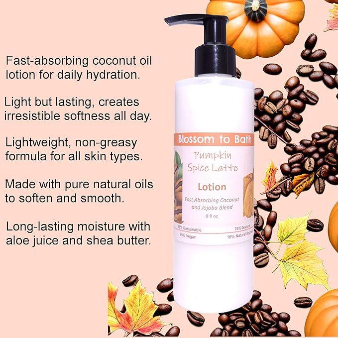 Blossom to Bath Pumpkin Spice Latte Lotion (8 Ounce) - Phthalate Free Fragrance - Absorbs Quickly with a Warm Vanilla Spice Scent